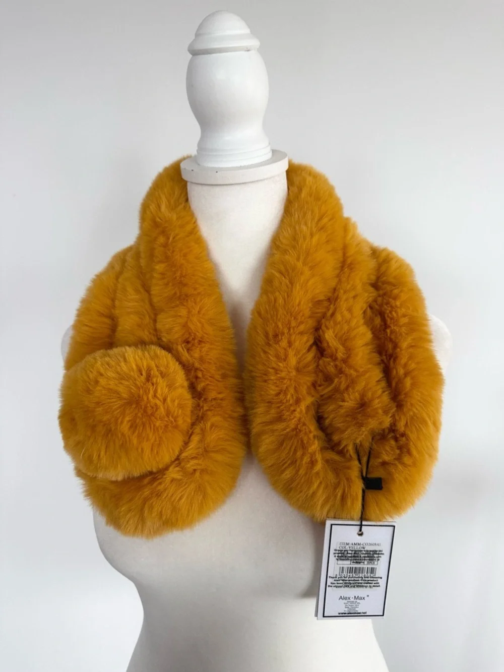Alex Max Faux Fur  Marigold Neck Warner Scarf With Pompom Closure NWT
